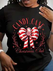 Suave, transpirable y ligera para comodidad durante todo el día. Camiseta Candy Cane Christmas Club, camiseta navideña para mujer, camiseta Candy de Navidad, camiseta festiva, regalo para ella. Cuello redondo clásico con un corte relajado que favorece todas las formas del cuerpo y es fácil de combinar con jeans, shorts y leggings. - Negro - Ver 10