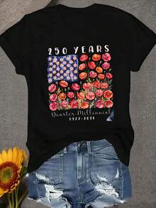 Una camiseta de mujer de manga corta, holgada, moderna, a la moda, retro y elegante, adecuada para actividades al aire libre en primavera y verano, 250 YEARS Quartermillennial 19772026, con estampado de flores de pimiento, estilo casual para uso diario, con cuello redondo, cómoda y suave.blusas para mujer,blusas casuales para dama,tops,, mujer premium,y2k,playeras de mujer curvy,ofertas y liquidaciones ropa mujer,playeras deportivas para mujer,,playeras de hombre, mujer,blusas>elegante VIY7 - Negro - Ver 8