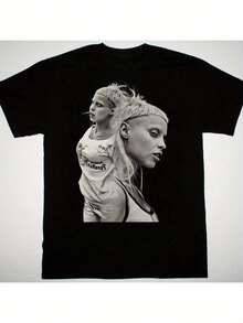 Camiseta gráfica Die Antword Yolandi Visser ART - Estilo bohemio con estampado artístico de rostro dividido, camiseta negra de manga corta y cuello redondo para adultos, tallas S-5XL, solo lavado a mano, ropa casual y llamativa, atuendo diario, diseño audaz, tela cómoda, camiseta estampada, para fans de la música, moda urbana, diseño artístico, tela suave, camiseta unisex, ropa para adultos. - Negro - Ver 7