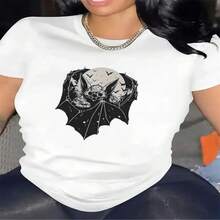 Women's Sexy Casual Cotton Round Neck Short Sleeve Regular Bat Print T-Shirt - White - View 1