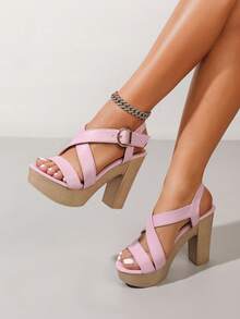 Elegant Ballroom Party Platform High Heel Sandals With Ankle Strap For Women - Pink - View 2