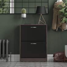 Vida Designs 2 Drawer Shoe Cabinet Shoe Rack Hallway Shoe Storage Cupboard - Dark Wood - View 3