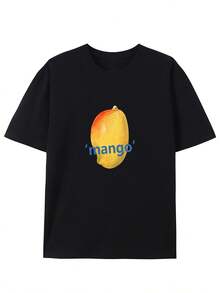 Great Mango! Round Neck T-Shirt With Creative Design, Fashionable Short Sleeves For Summer, Casual Top For Everyday Style - 黑色 - 查看 1