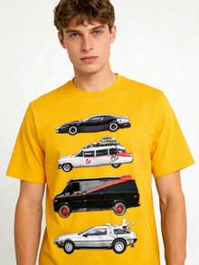Men's T-Shirt - Vintage T-Shirt With KITT And Ghost Car Print, Crew Neck And Short Sleeves, Regular Fit, Breathable And Comfortable, Designed In A Nostalgic Urban Style, Machine Washable, Suitable For Casual Wear In All Seasons, Retro T-Shirt - 多色 6 - 查看 6