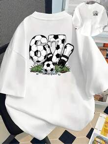 New 180g Short-Sleeved T-Shirt, 1% Cotton, With Front And Back Prints - Football, Ice Hockey -  Printed T-Shirt For Women, Your Best Choice! - Suitable For Layering In Spring And Autumn, And For Wearing Alone In Summer, Unisex Style. - 白色 - 查看 1