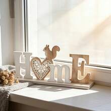 1pc Wooden "HOME" Letter Decor, Creative Heart-Shaped Squirrel Home Decoration Craft, Durable Wood Material, Handmade Appearance, Suitable For Office, Living Room, Bedroom Decoration, Ideal Holiday Party Gift For Friends And Family - A - View 4