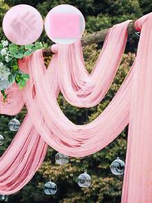 2pcs-Pink Tulle Backdrop Curtains For Party Wedding Chiffon Sheer Backdrop Curtains For Shower Birthday Photo Booth Background Decor - Pink - View 5