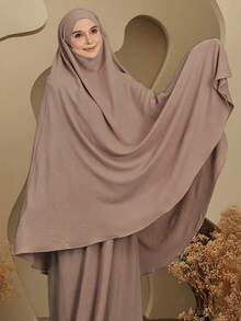 1件装女士纯色阿巴雅长袍，可快速佩戴，适合祈祷、佩戴长款头巾、佩戴舒适，适合搭配长袍，日常可搭配头巾，是女士头巾、配饰和节日用品的理想之选。 - 套頭款khimar - 查看 19