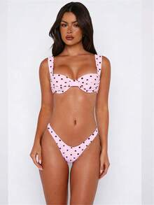 Women 2 Piece Bikini Set Bathing Suit Swimsuits Solid Color Ruched Bra And Elastic Thong Sets Summer Holiday Beachwear Party Clubwear - Z21723-Pink - 查看 5