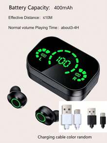 Auriculares inalámbricos con control táctil, pantalla digital, larga duración de la batería y micrófono - Negro - Ver 3