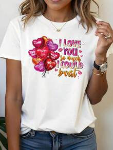 Women's T-Shirt With A Valentine's Day Theme And The Message "I Love You So Much It's About To Explode", With A Casual Short-Sleeved Design And Round Neck, Perfect For Everyday Wear, Holiday Gifts And Colorful Romantic Outings. - 白色 - 查看 7