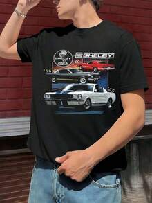 Versatile. 1 Piece. 100% Cotton. Classic Shelby Cobra Mustang T-Shirt Made From 100% Cotton, Comfortable Fit, Casual And Breathable. Fashionable Cut. - Black - View 1