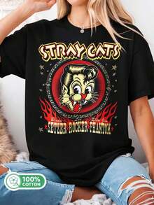 Stray Cats Rockabilly Rocker Phantom Vintage Tee, Black Cotton T-Shirt, Retro Rock Fan Merch - Black - View 6