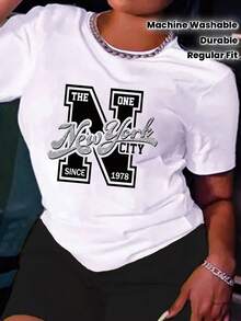 New York City Women's Casual Sports T-Shirt - Elastic Crew Neck T-Shirt, Machine Washable, Durable Regular Fit, For All Seasons. - 白色 - 查看 1