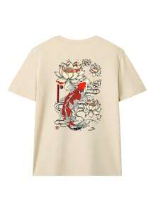 Camisetas Premium Casuales Unisex Bonitas   Camisetas Premium Casuales Unisex Bonitas   Camiseta de manga corta con cuello redondo color albaricoque para mujer, con diseño de peces koi, estilo casual japonés, versátil y adecuada para el uso diario en verano. - Albaricoque 3 - Ver 4