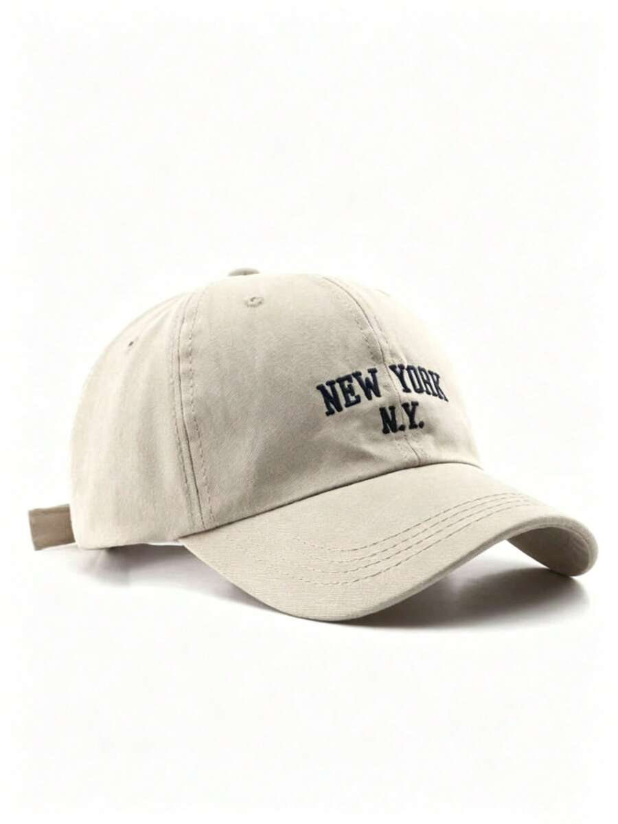 1 chiếc mũ lưỡi trai unisex dày dặn màu đen thêu chữ NY, mũ thời trang thường ngày chống nắng ngoài trời