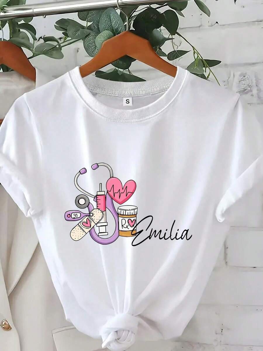 Camiseta de enfermera personalizada, Camiseta de enfermera con corazón, Camiseta de enfermera personalizada, Regalo para graduados de enfermería, Camiseta de enfermería, Regalos para enfermeras, Camiseta para la Semana de la Enfermera - Blanco - Ver 1