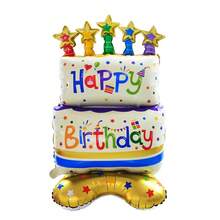 Set de 2 bases de pastel de diferentes tamaños con globos de aluminio, base pequeña con diseño de pastel de cumpleaños colorido, adecuado para decoración de fiestas de cumpleaños, aniversarios, Día de los Caídos, Año Nuevo y reuniones, globo decorativo con tema de cumpleaños - Pastel base - Ver 12
