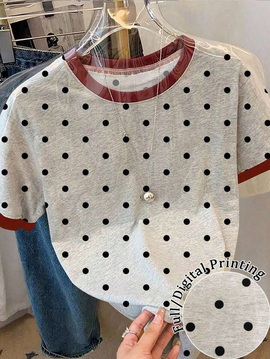Camiseta de mujer de manga corta con cuello redondo, estampado floral y de uso versátil - Multicolor - Ver 1