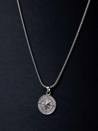 1pc New Fashion Stainless Steel Steel Pendant Twisted Chain Necklace, Suitable Men's Daily Wearing Jewelry Classic