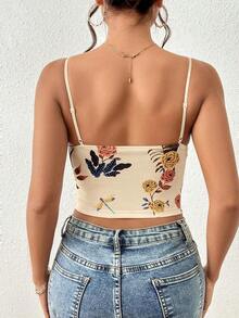 Camiseta sin mangas de mujer, top de camisola con estampado floral - Albaricoque - Ver 4
