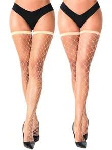 2 Pairs Thigh High Fishnet Stockings Sparkly Fishnet Tights Women, Fishnets Stockings - 黑色 - 查看 2