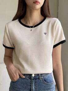 Camiseta de manga corta con dobladillo para mujer, Pascua - Albaricoque - Ver 1