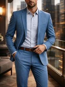 Men's Microfiber Melange Tailored Suit - 藍色 - 查看 6