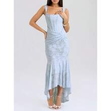 Solid Color Party Dress, Low Neck, Sleeveless, Elegant Fitted Cut, New Spring-Summer Collection For Women - Blue - View 5