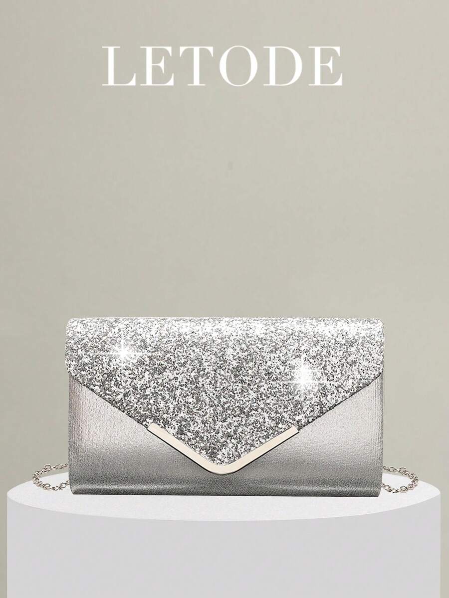 Glitter V-Shaped Clutch Bag