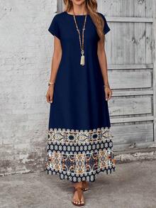 Women Midi Dresses - Navy Blue - View 4