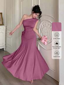 YHHModelyn 1 pieza Vestido de mujer sin mangas con pliegues y ajuste ceñido, de unicolorYHH - Burdeos - Ver 10