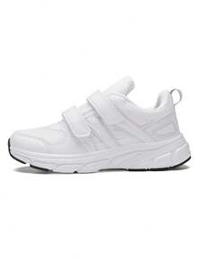 Children's White Hook And Loop Sports Shoes, Lightweight Breathable Running Sneakers - White - View 4
