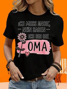 Camiseta Gráfica de Fiesta Navideña con Estampado de Corazón Floral "Debo Decir No, Soy la Abuela" para Mujer, Camiseta de Regalo para Abuela, Camiseta de Manga Corta para Damas, Camiseta Negra y Blanca para Ocio al Aire Libre y Hogar. - Negro - Ver 6