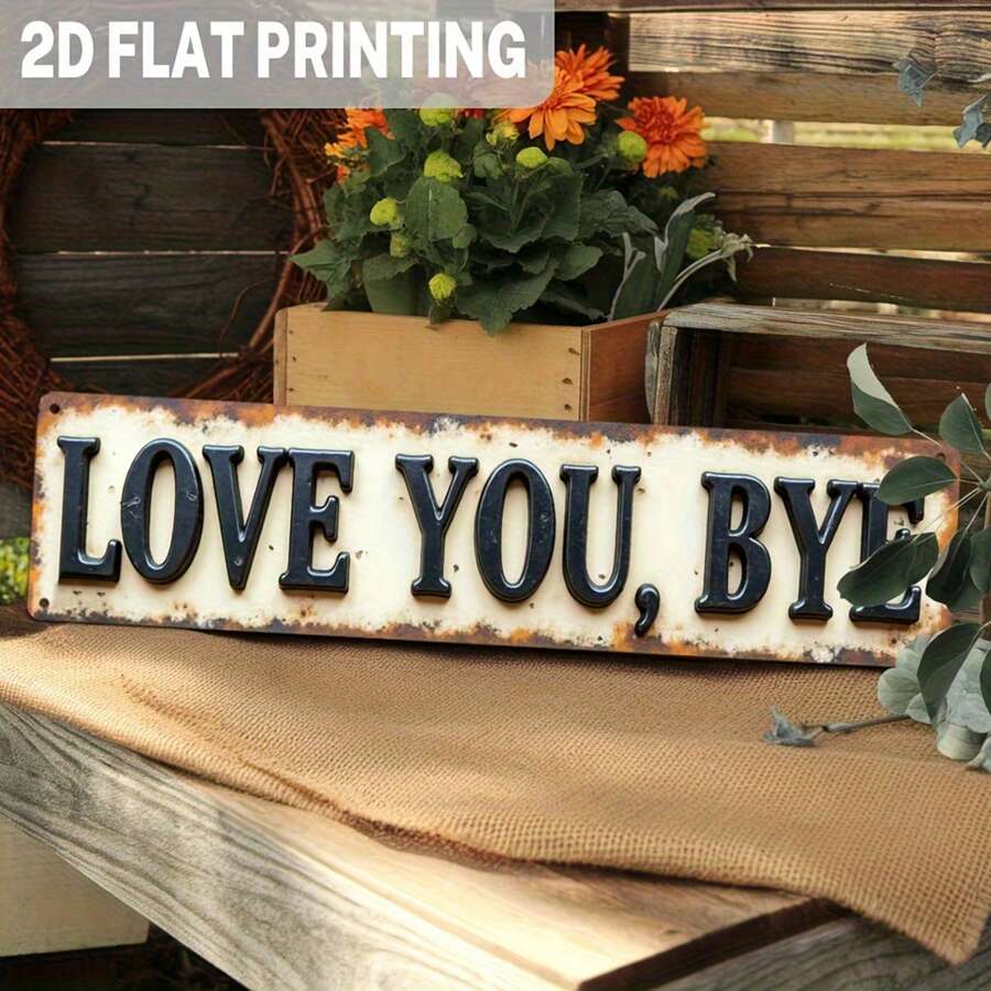 2D Flat, 1pc Rustic Style "Love You Bye-Bye" Farewell Theme Iron Wall Hanging Art - Vintage Farmhouse Decor, No Electricity Required, Easy To Hang Wall Decoration, Suitable For Bedroom, Living Room, Office, Vintage Design, Distressed Style, 9.91 X 39.88 Cm, Pre-Drilled Holes As Shown In Size Chart - Multicolor - View 1