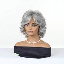 12 Inch Womens Fashion Elegant Gray Bangs Curly Synthetic Extensions High Temperature Synthetic Fiber Wig With Rose Hair Net Versatile For Cosplay Halloween Parties Celebrations Casual Daily Wear And Any Occasion Perfect Hair Extension For Women Fashion Style - 銀灰色 - 查看 4