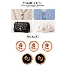 5pcs/Set Gold Rose Resin Buttons, High-End Metal Buttons, Decorative Buttons, Flower Buttons - Rose Button - View 11