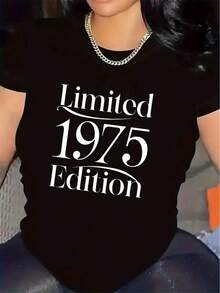 Limited Edition 1975 Vintage T-Shirt - Crew Neck T-Shirt With Retro 1975 Print, Casual Fit In Black And White, Durable Polyester T-Shirt For Casual Wear, Machine Washable For All Seasons. Women's Blouses > Clothing - 黑色 - 查看 2