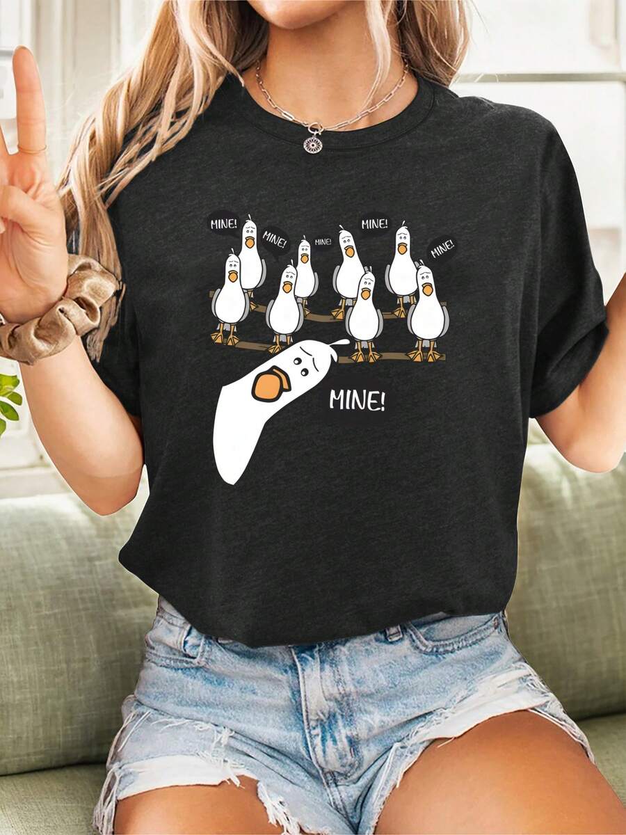 Una camiseta de mujer de manga corta, holgada, moderna, a la moda, retro y elegante, adecuada para actividades al aire libre en primavera y verano.Camiseta de verano de estilo europeo y americano para mujer, con un divertido estampado de pato, estilo urbano a la moda, top deportivo casual versátil, camiseta de manga corta con cuello redondo.blusas para mujer,blusas casuales para dama,tops,, mujer premium,y2k,playeras de mujer curvy,ofertas y liquidaciones ropa mujer,playeras deportivas para mujer,,playeras de hombre, mujer,blusas>elegante 3Z2S - Negro - Ver 1