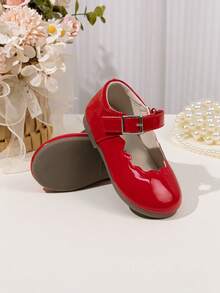 Cute Girls' Scalloped Trim Mary Jane Princess Ballet Flats, Solid Color - Red - View 4