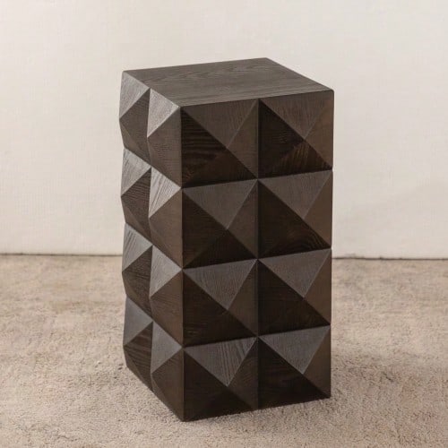 60 Cm High Retro-Style Wooden Side Table With A Three-Dimensional Embossed Pattern; No Assembly Required. - Brown - View 1