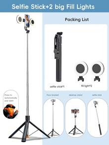 170cm/70cm可伸縮自拍棒三腳架，附補光燈，一鍵360°旋轉手機支架，可拆卸藍牙遙控器，便攜式三腳架，適用直播、Vlog拍攝與旅行 - 彩色 - 查看 15