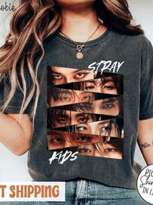 Straykid T-Shirt, Retro Colored Stray Kid T-Shirt, Straykid Gifts For Men And Women, Unisex T-Shirt, Gift For Fans - 黑色 - 查看 6