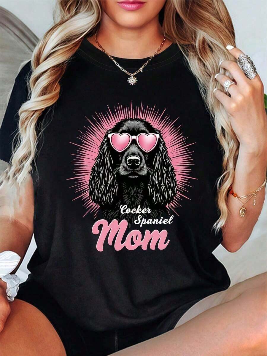 Playeras de mujer de algodón 2026 Ropa de verano para mujer Tops elegantes Millennium Ropa de mujer Gafas de sol Cocker Spaniel Moda canina Estampado creativo Camiseta de cuello redondo para mujer Primavera Verano Top de verano Conjuntos de primavera para mujer de alta calificación Camisa de playa para mujer de verano >ropa - Negro - Ver 1