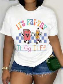 Men's T-Shirt "It's Friday - Yay!" TGIF For Teachers - 100% Cotton, Crew Neck, Short Sleeve, Fun School-Themed Graphic Showing Cartoon Books And Pencils, Teacher Apparel, Casual Style, Glossy Finish. - 白色 - 查看 6