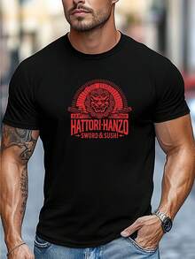 Camiseta casual de manga corta para hombre diseñada por HATTORI HANZO para verano - Negro - Ver 2