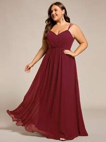 EVERPRETTY 大尺碼露背蕾絲綁帶多穿法雪紡無袖深V領酒紅色伴娘禮服，適合婚禮海灘派對 - 酒紅色 - 查看 5