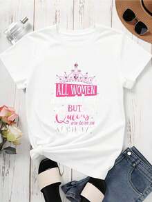 Women's T-Shirt: All Women Are Created Equal, But Queens Are Born On April 17th. Crown Graphic Design For Women. Birthday Gift. White T-Shirt. Casual Everyday Wear. - 白色 - 查看 2