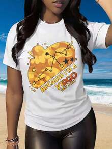 Women's Summer Casual T-Shirt, Round Neck, Short Sleeve, Fun Print, Because I'm Virgo, That's Why? Zodiac Sign T-Shirt, Women's Fashion Graphic T-Shirt, Star Constellation Design, Superior For Astrology, Suitable For Lovers, For Christmas, Group Sports, Holiday Activities, Festivals And Sporting Events, And Other Holiday Gifts. Fashion - 白色 - 查看 8