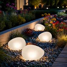 Lámpara decorativa inalámbrica de bola de piedra solar, luz ambiente para interior y exterior para jardín, patio y mesa - Lámpara solar de piedra - Ver 6